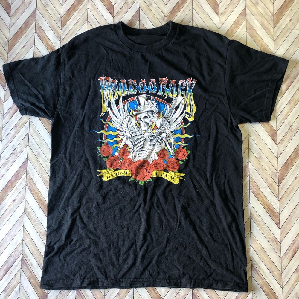 Voodoo Rock Shirt Unisex Medium Black T-Shirt World Tour Skeleton Skull Roses